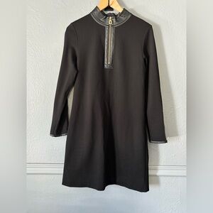 Sail to Sable Black Scuba Dress Faux Leather Trim Gold Zip Accent Size 8